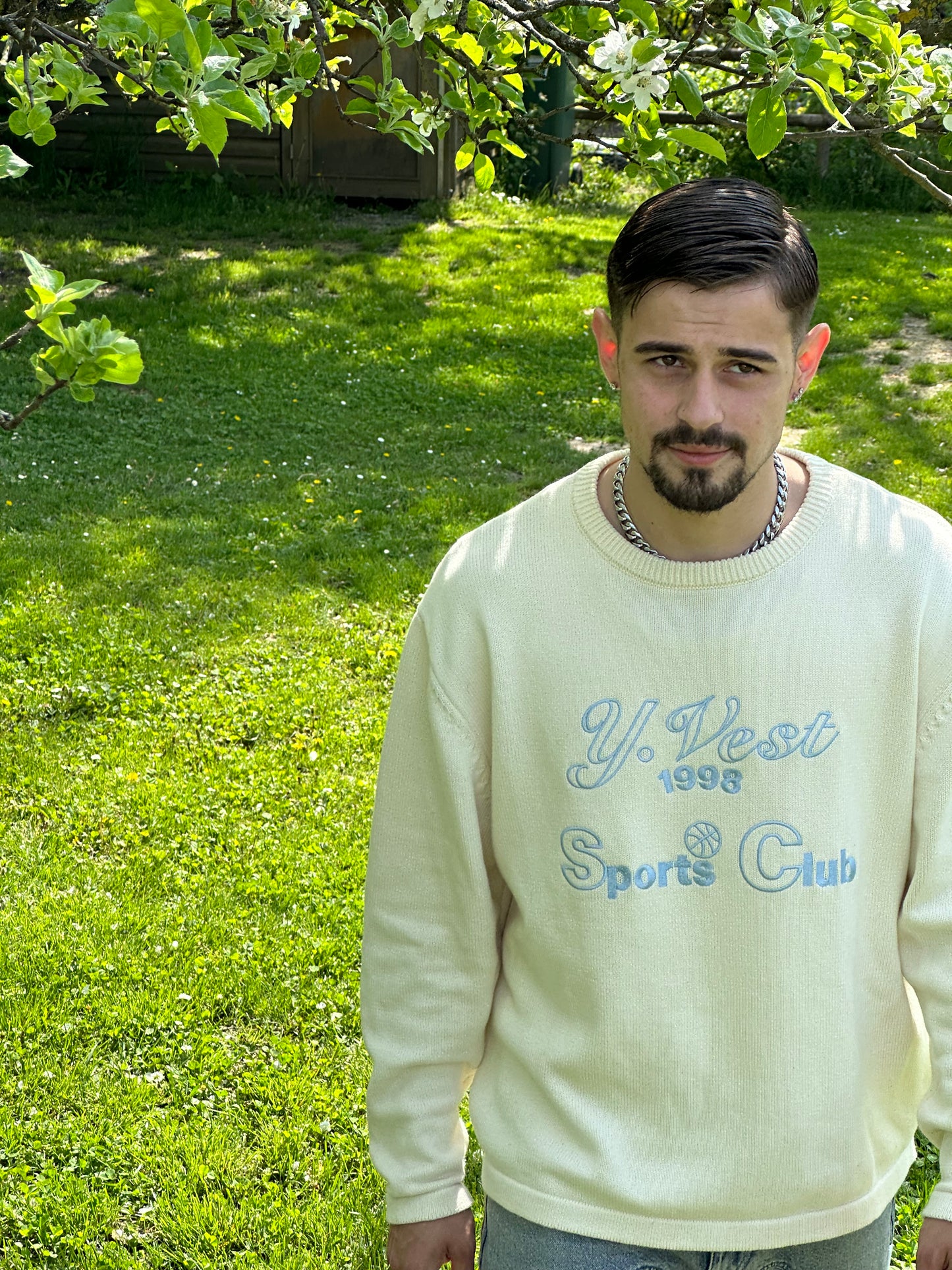 "Crewneck Sweater cream/blue"